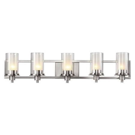TRANS GLOBE Five Light Brushed Nickel Clear Outer Frosted Inner Glass Vanity 20045